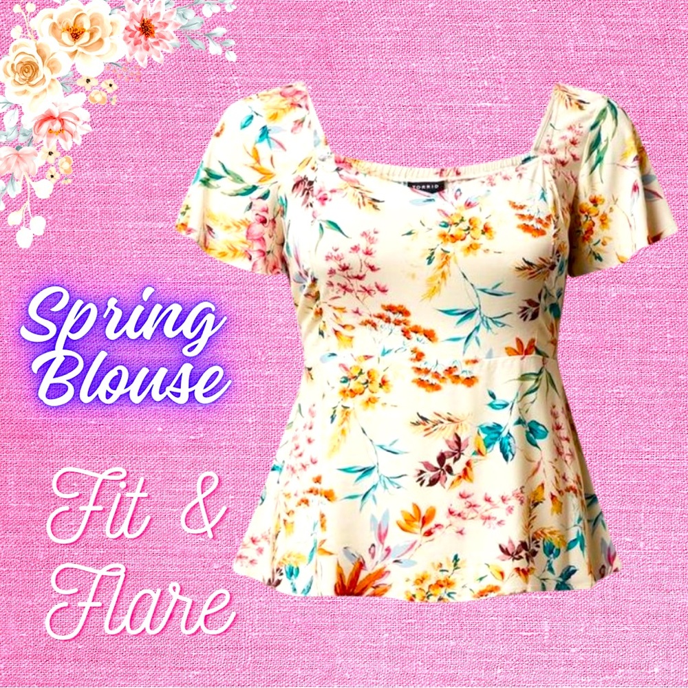 Torrid: Peplum Challis Sweetheart Flutter Sleeve Top